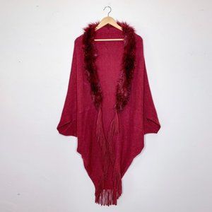 FREE PEOPLE Fur Fringe Cardigan Wrap Shawl Shrug
